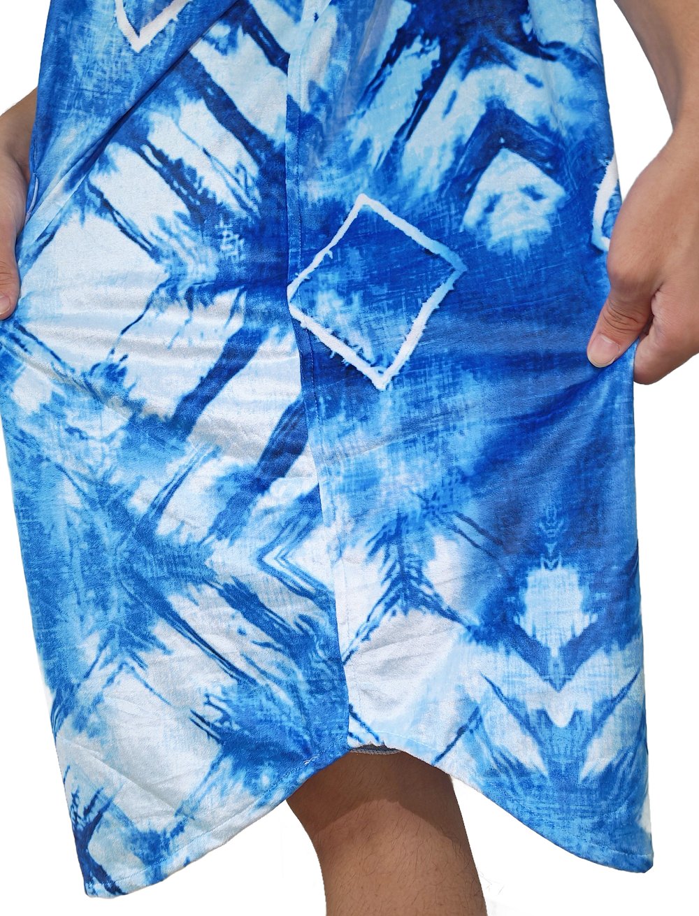 Multipurpose Surf Poncho Changing Towel Robe with Hood & Bag - Diamond Blue