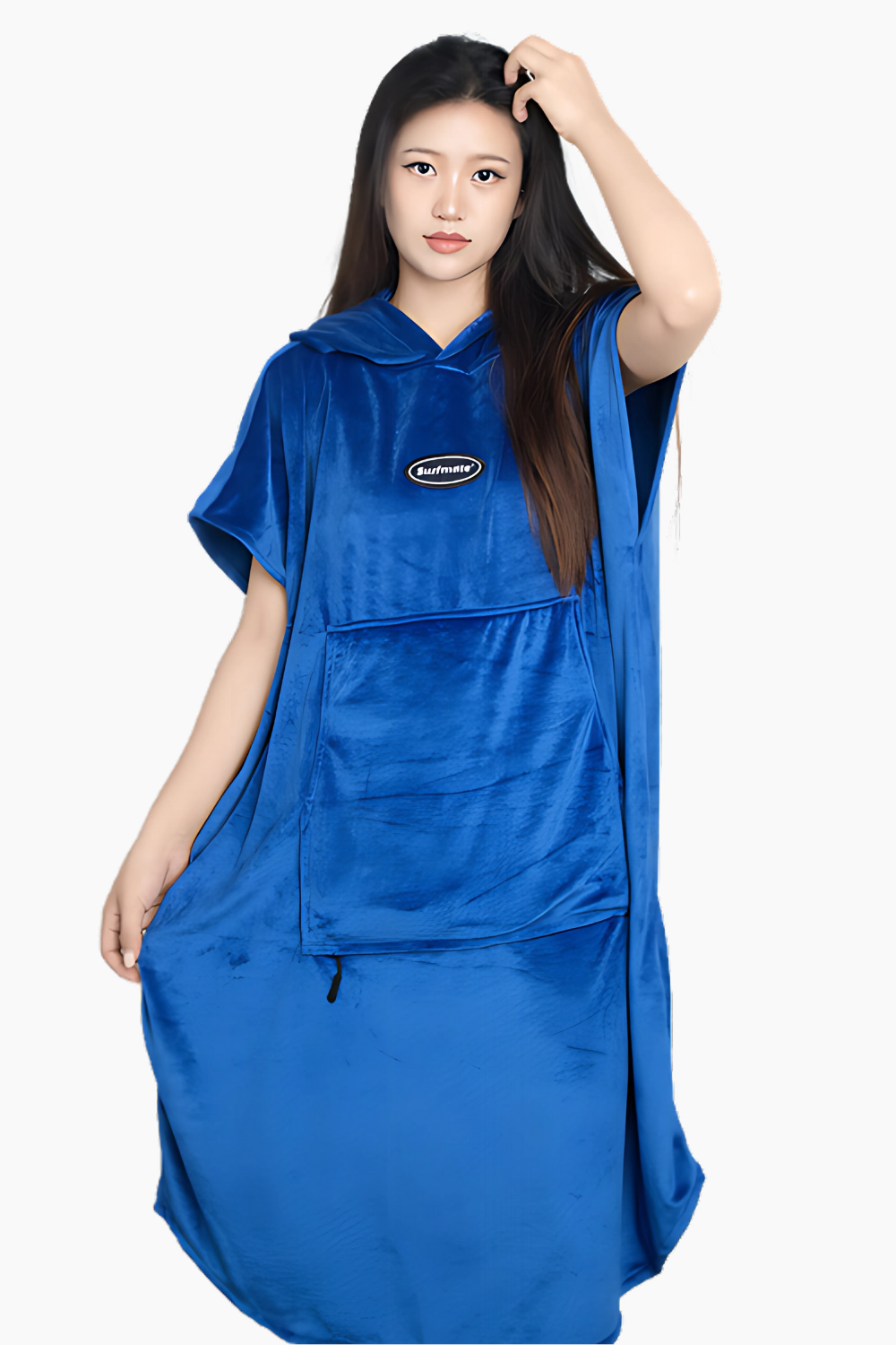 Multipurpose Surf Poncho Changing Towel Robe with Hood & Bag - Royal Blue