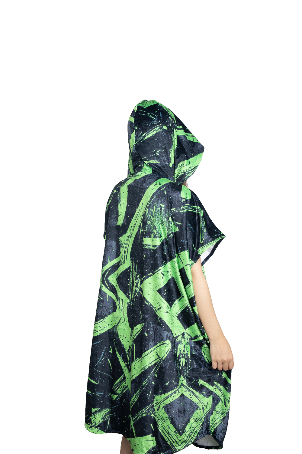 Multipurpose Surf Poncho Changing Towel Robe with Hood & Bag - Neon Green