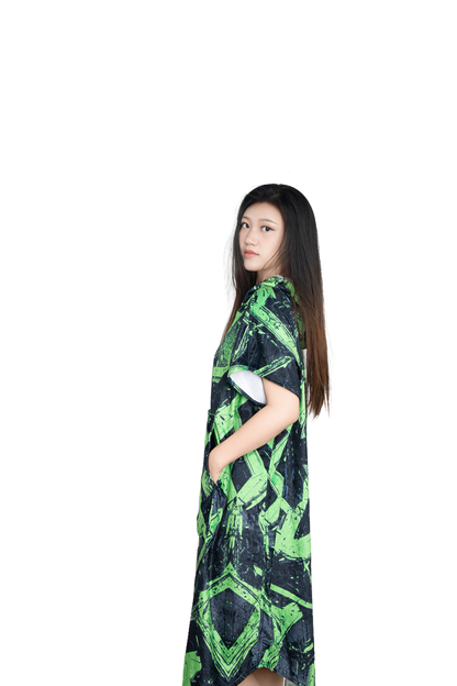 Multipurpose Surf Poncho Changing Towel Robe with Hood & Bag - Neon Green