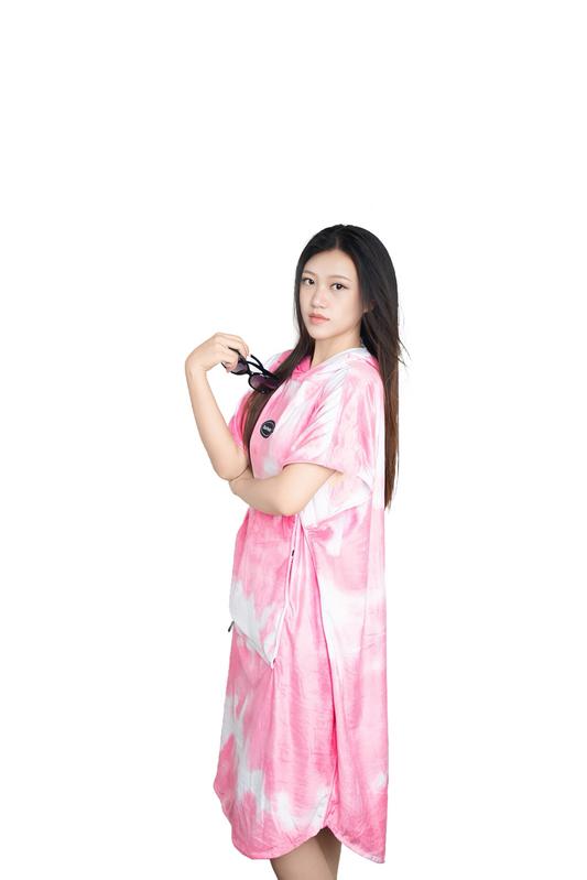 Multipurpose Surf Poncho Changing Towel Robe with Hood & Bag - Sakura Pink