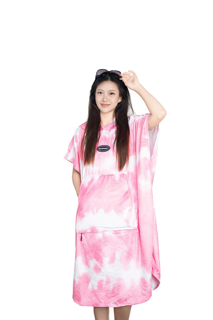 Multipurpose Surf Poncho Changing Towel Robe with Hood & Bag - Sakura Pink