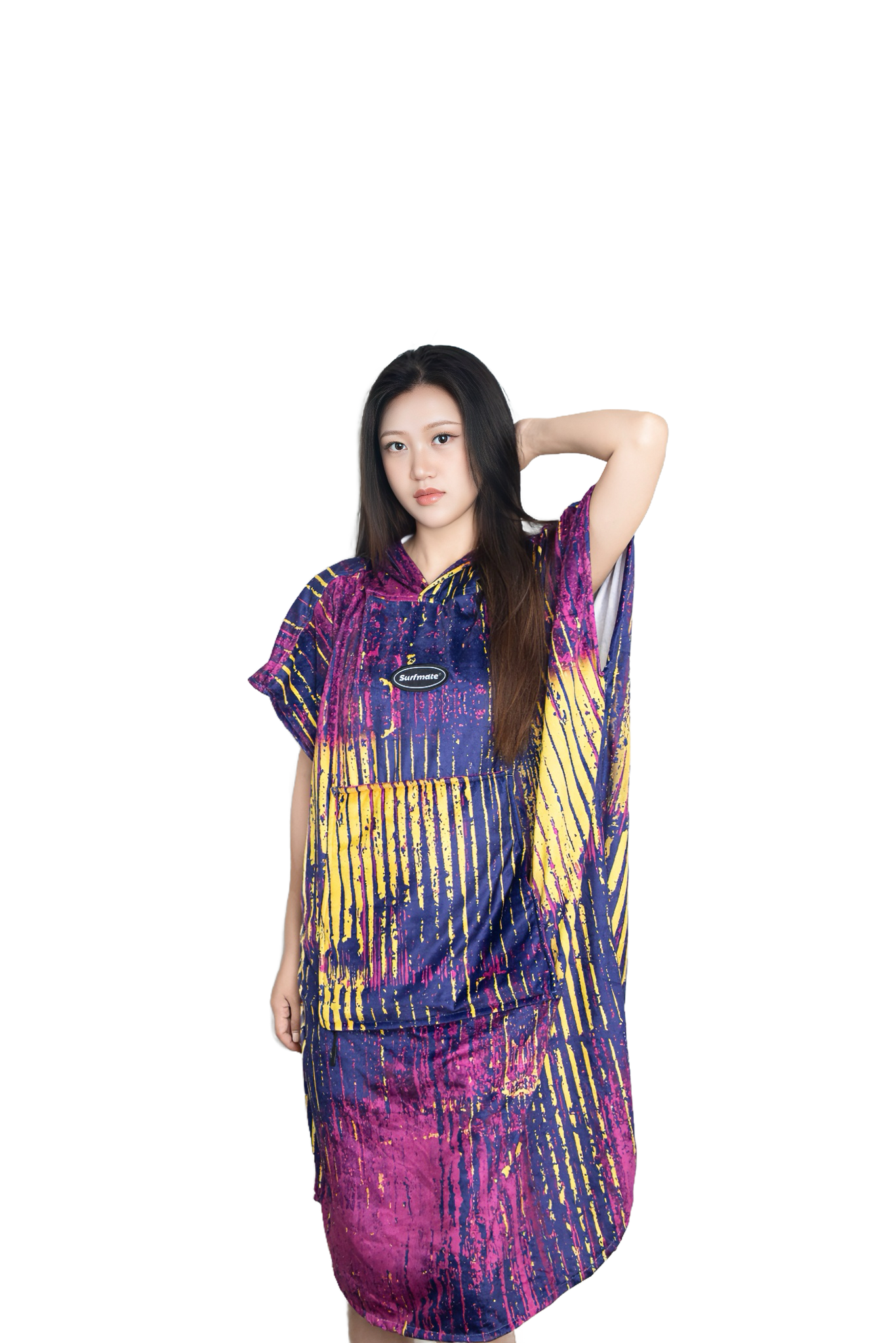 Multipurpose Surf Poncho Changing Towel Robe with Hood & Bag - Violet Print
