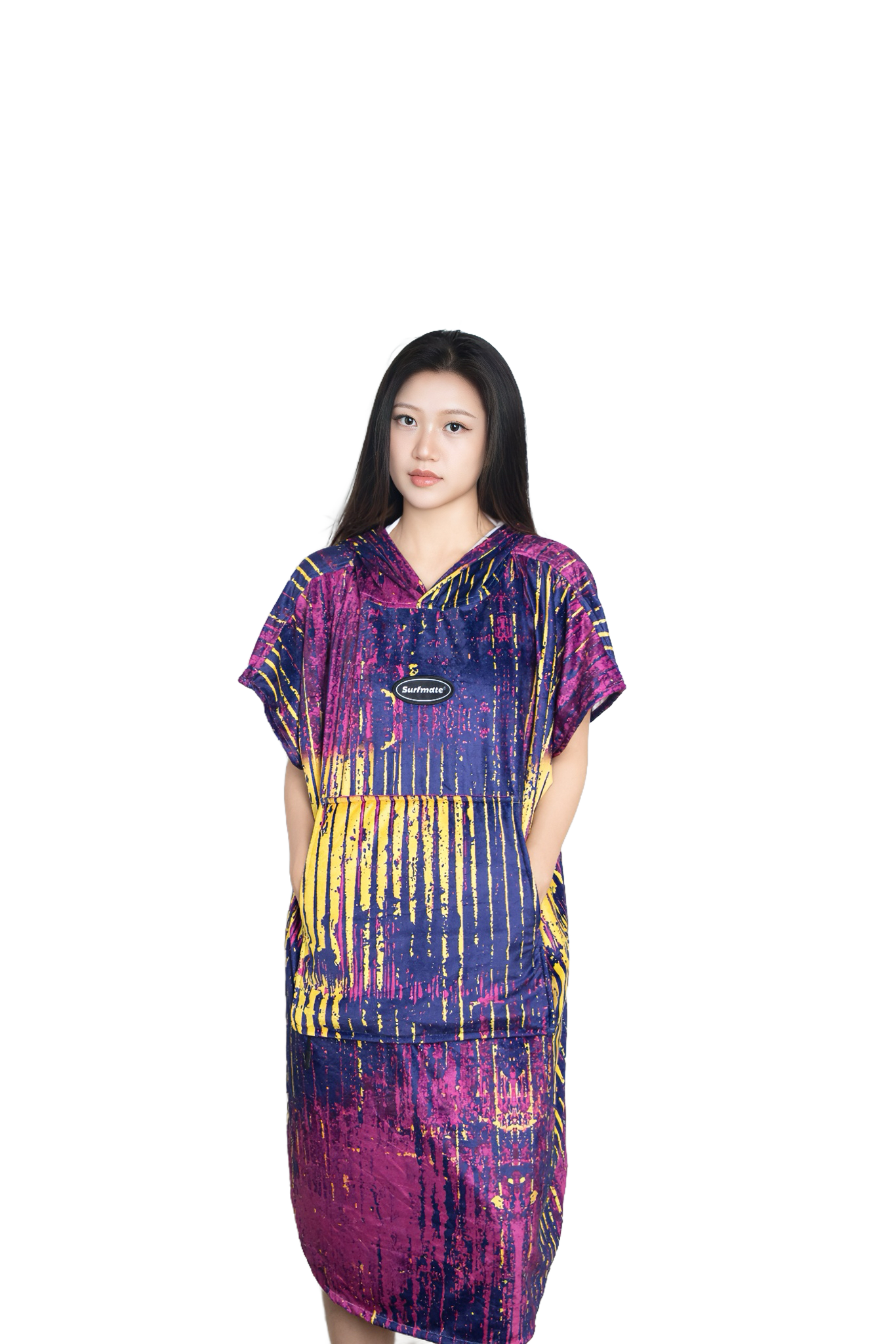 Multipurpose Surf Poncho Changing Towel Robe with Hood & Bag - Violet Print