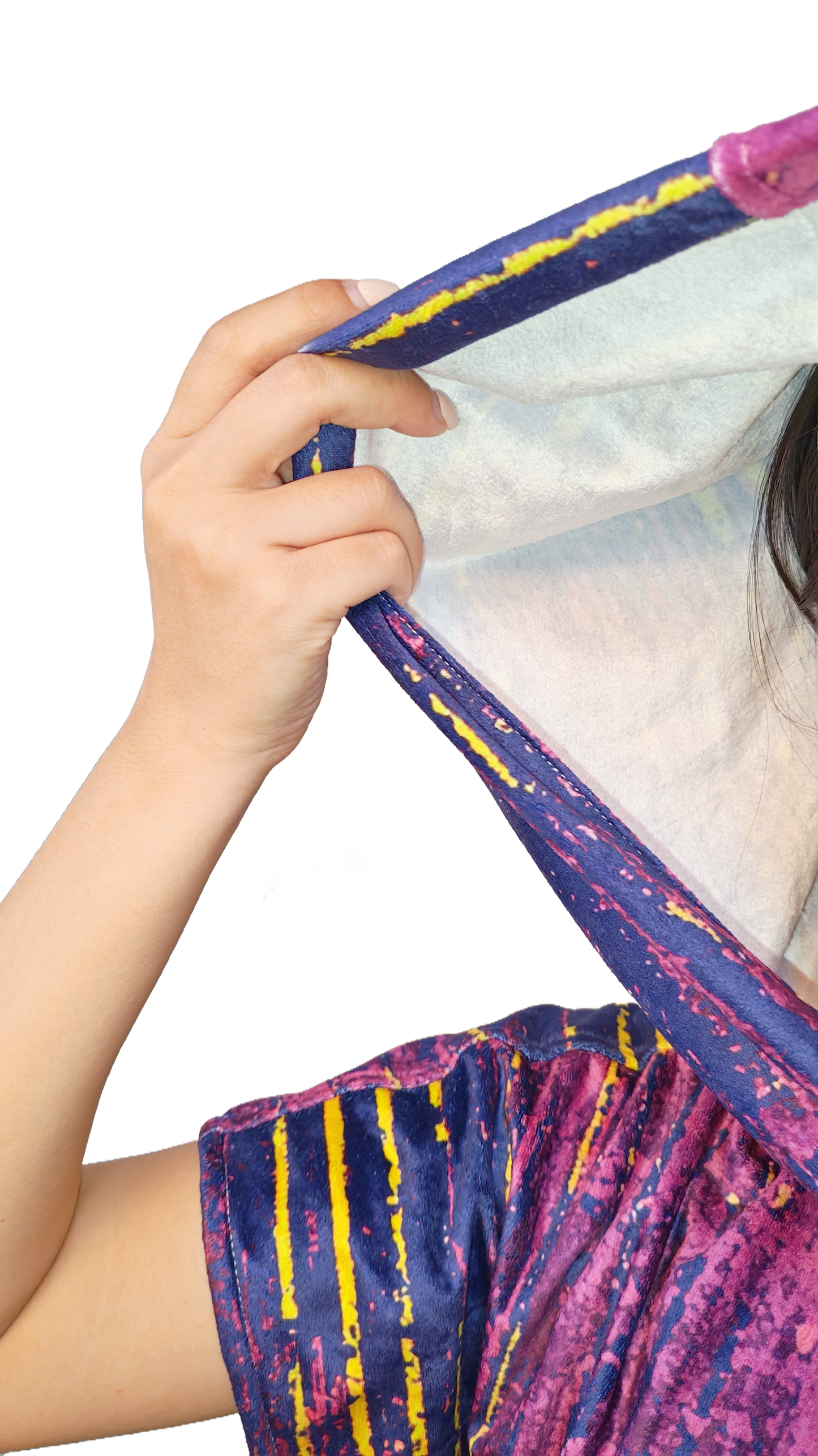 Multipurpose Surf Poncho Changing Towel Robe with Hood & Bag - Violet Print