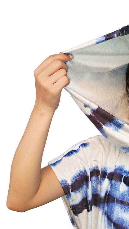 Multipurpose Surf Poncho Changing Towel Robe with Hood & Bag - Blue Lotus Print