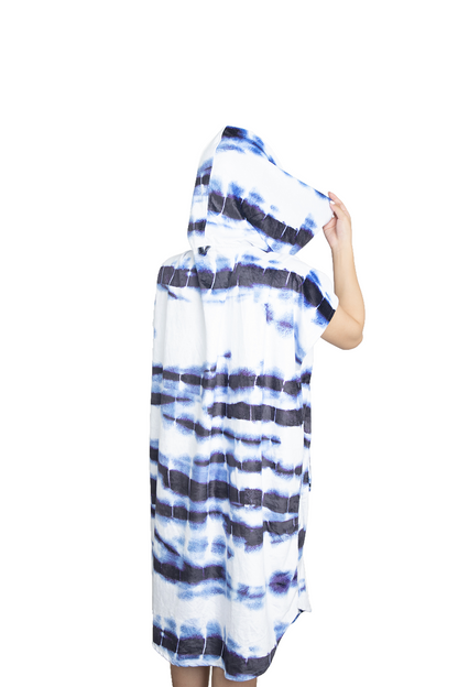 Multipurpose Surf Poncho Changing Towel Robe with Hood & Bag - Blue Lotus Print