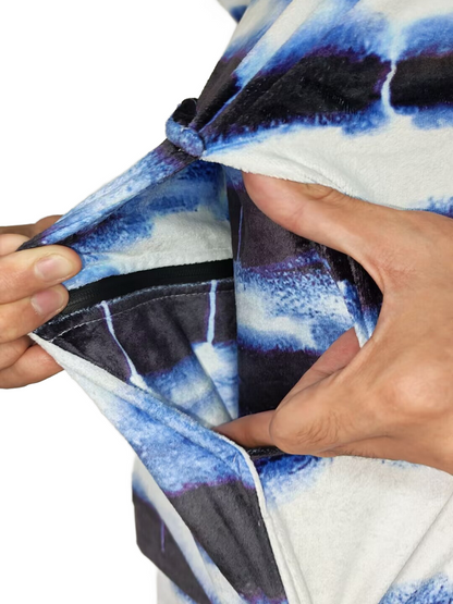 Multipurpose Surf Poncho Changing Towel Robe with Hood & Bag - Blue Lotus Print