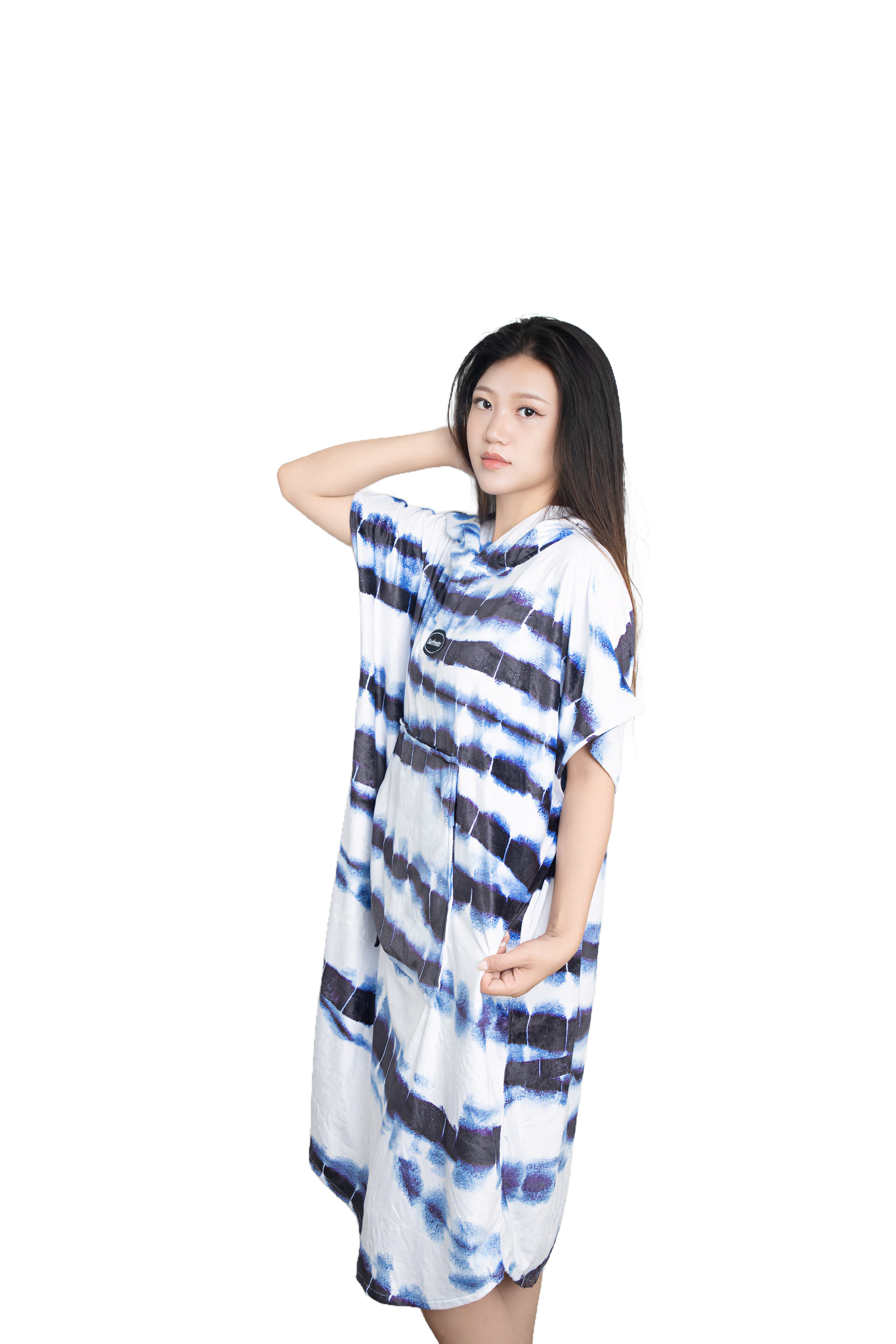 Multipurpose Surf Poncho Changing Towel Robe with Hood & Bag - Blue Lotus Print