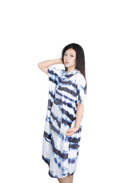 Multipurpose Surf Poncho Changing Towel Robe with Hood & Bag - Blue Lotus Print