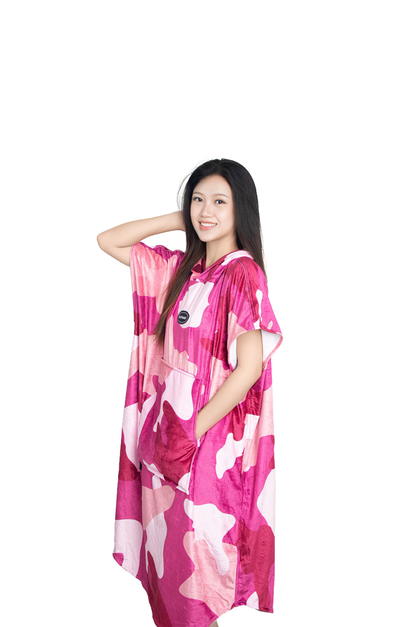 Multipurpose Surf Poncho Changing Towel Robe with Hood & Bag - Camo Purple Print