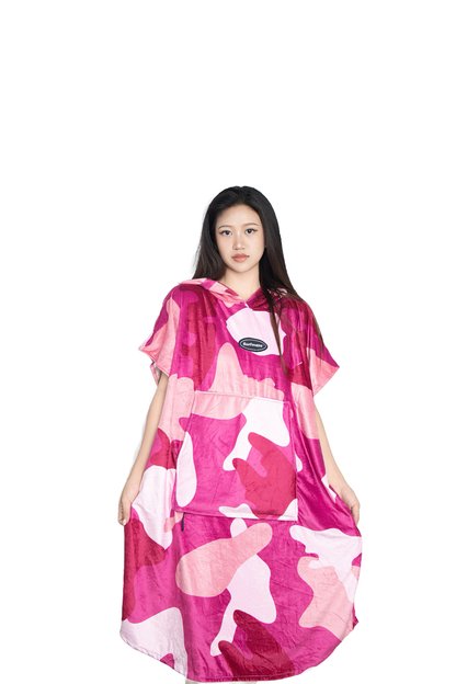 Multipurpose Surf Poncho Changing Towel Robe with Hood & Bag - Camo Purple Print