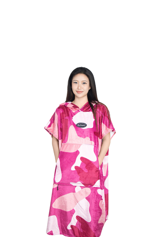 Multipurpose Surf Poncho Changing Towel Robe with Hood & Bag - Camo Purple Print