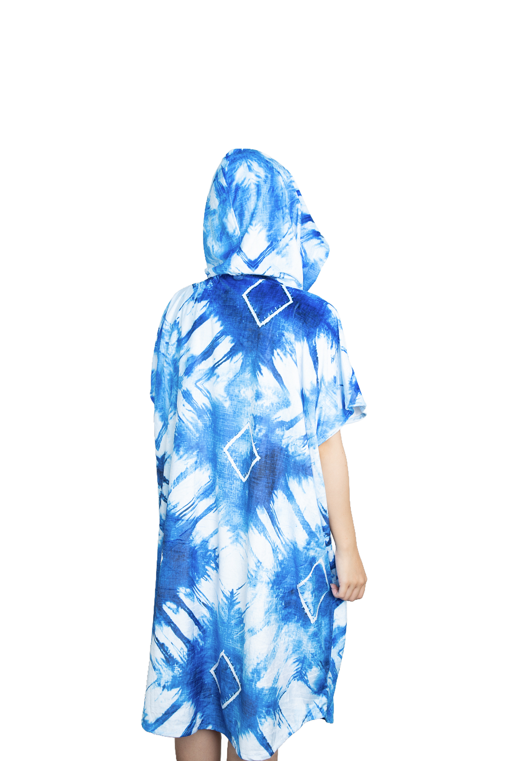 Multipurpose Surf Poncho Changing Towel Robe with Hood & Bag - Diamond Blue