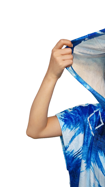 Multipurpose Surf Poncho Changing Towel Robe with Hood & Bag - Diamond Blue