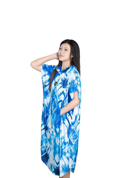Multipurpose Surf Poncho Changing Towel Robe with Hood & Bag - Diamond Blue
