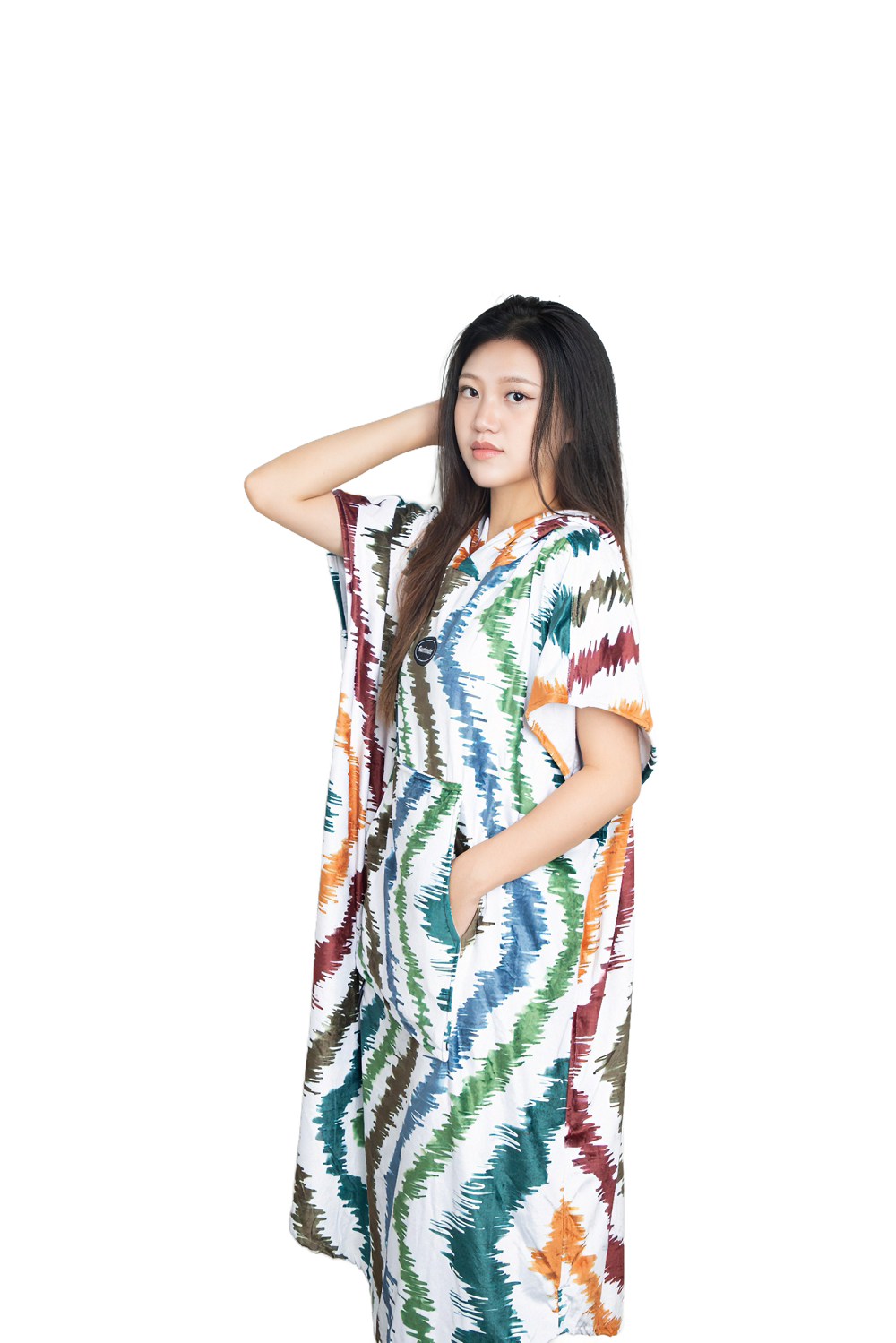 Multipurpose Surf Poncho Changing Towel Robe with Hood & Bag - Rainbow Print