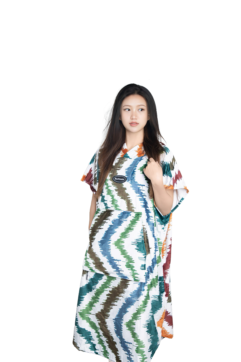 Multipurpose Surf Poncho Changing Towel Robe with Hood & Bag - Rainbow Print