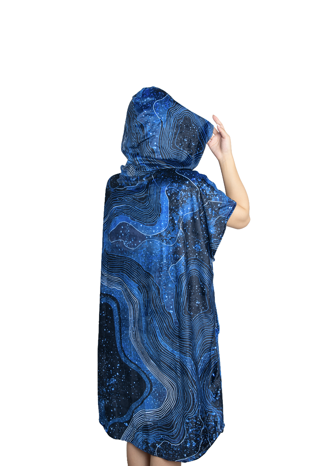 Multipurpose Surf Poncho Changing Towel Robe with Hood & Bag - Starry Sky Blue Print