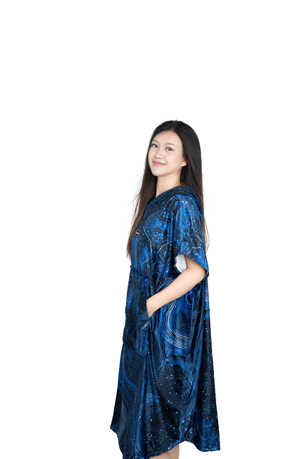 Multipurpose Surf Poncho Changing Towel Robe with Hood & Bag - Starry Sky Blue Print