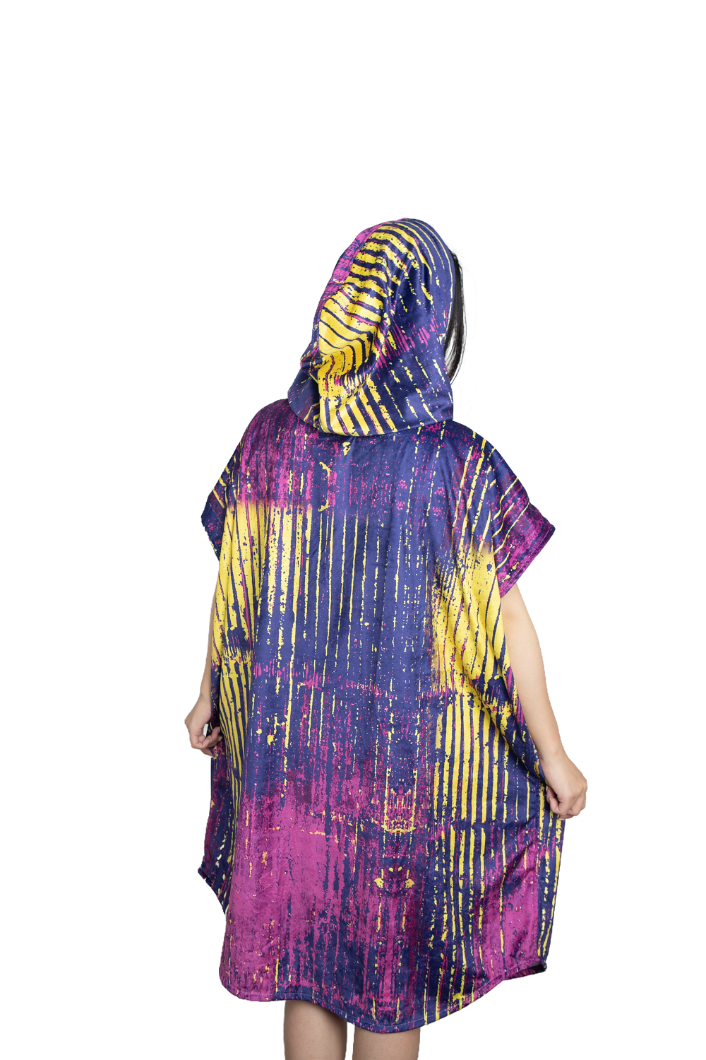 Multipurpose Surf Poncho Changing Towel Robe with Hood & Bag - Violet Print