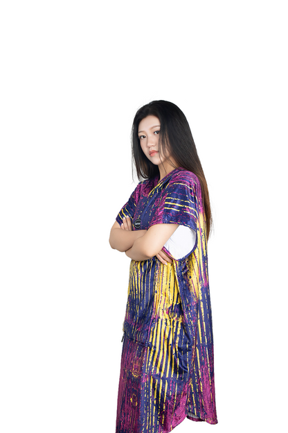 Multipurpose Surf Poncho Changing Towel Robe with Hood & Bag - Violet Print