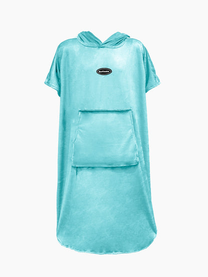 Multipurpose Surf Poncho Changing Towel Robe with Hood & Bag - Aqua