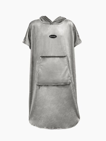 Multipurpose Surf Poncho Changing Towel Robe with Hood & Bag - Grey