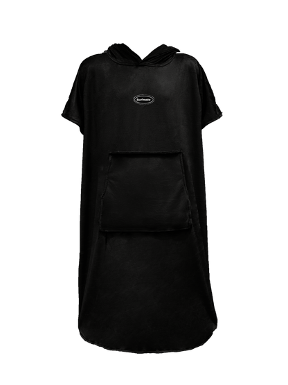 Multipurpose Surf Poncho Changing Towel Robe with Hood & Bag - Black