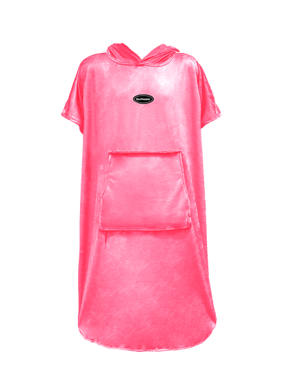 Multipurpose Surf Poncho Changing Towel Robe with Hood & Bag - Hot Pink
