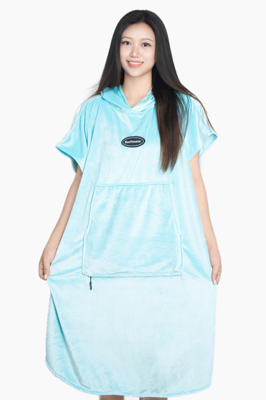 Multipurpose Surf Poncho Changing Towel Robe with Hood & Bag - Aqua